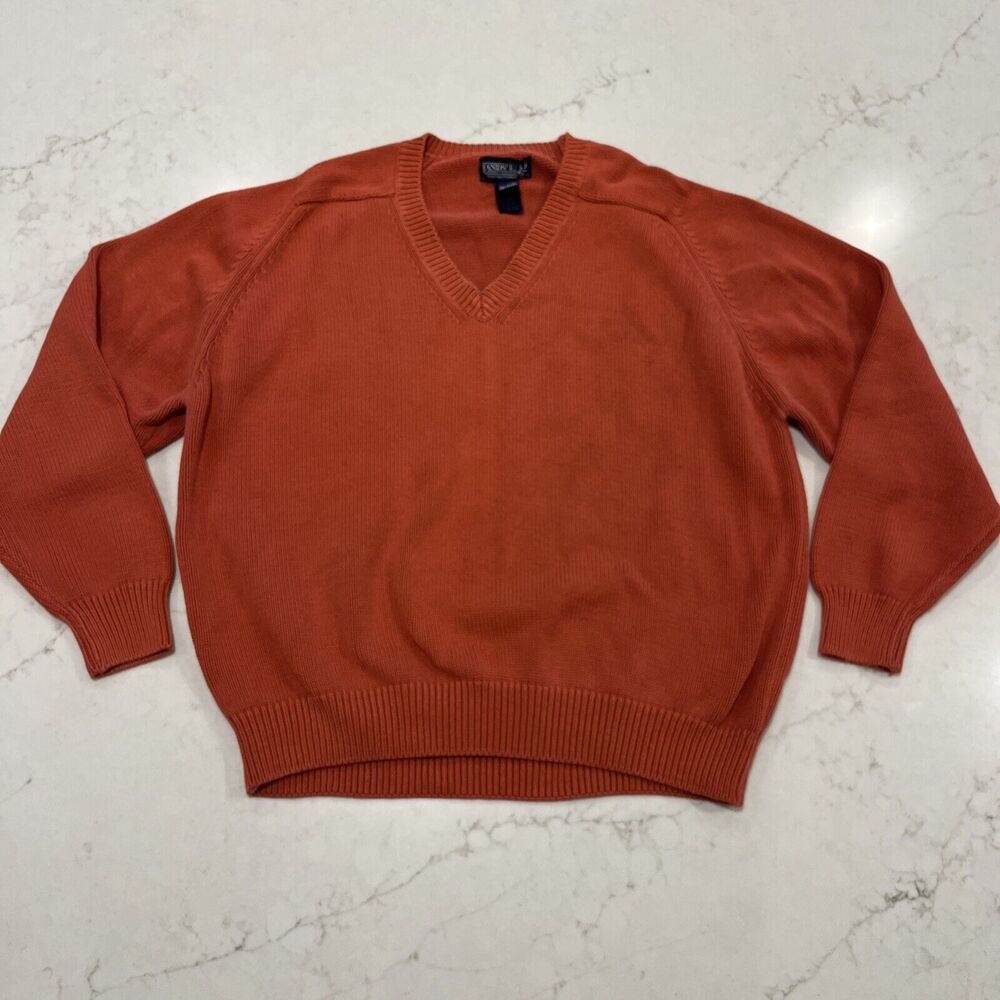 Lands End Sweater Womens Large Salmon‎ Orange Cotton Long Sleeve Pullover V Neck